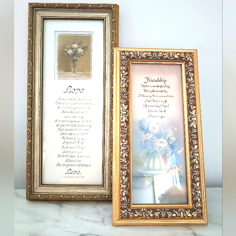 Two Elegant Gold and Brown Glass Framed Inspirational Quotes